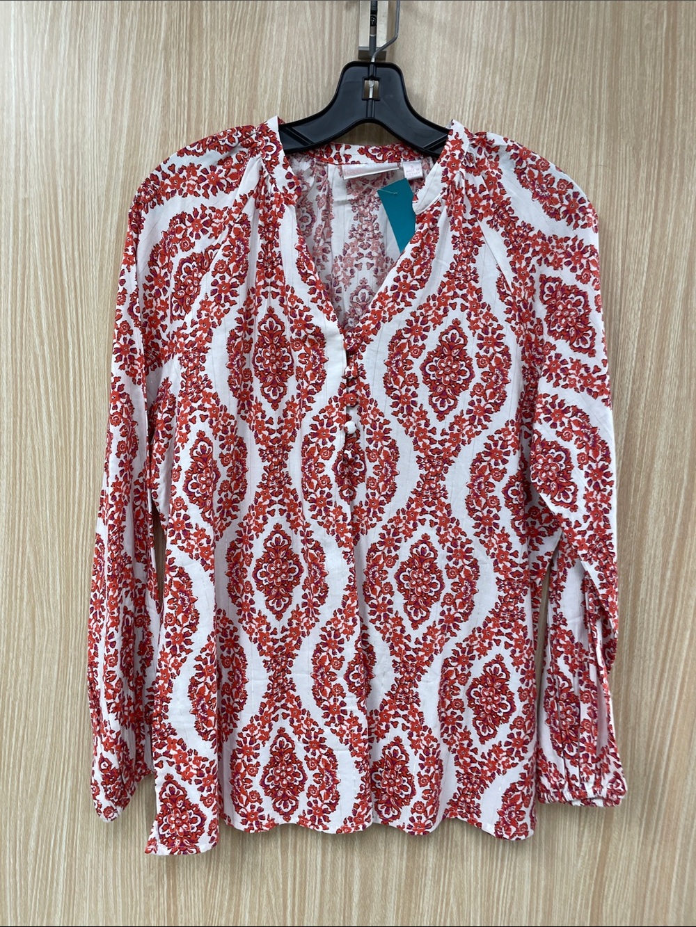Belle Kim Gravel White Print Top Size Small